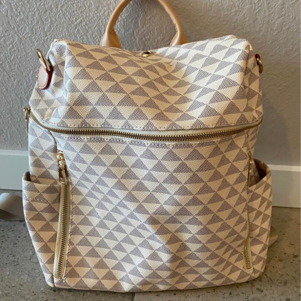 Cream Checkered Backpack
